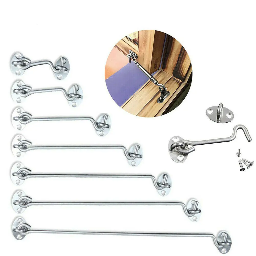 Stainless Steel Privacy Hook and Eye Latch Lock with Screws 3-12in Heavy Duty Silver Barn Door Easy Locks Gate Latch Window Wind