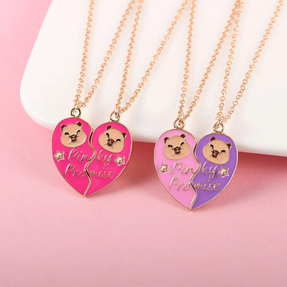 2Pcs/set Cute Kapibala Heart-shaped Stitching Best Friend Necklace for Girls BFF Friendship Jewelry Gifts