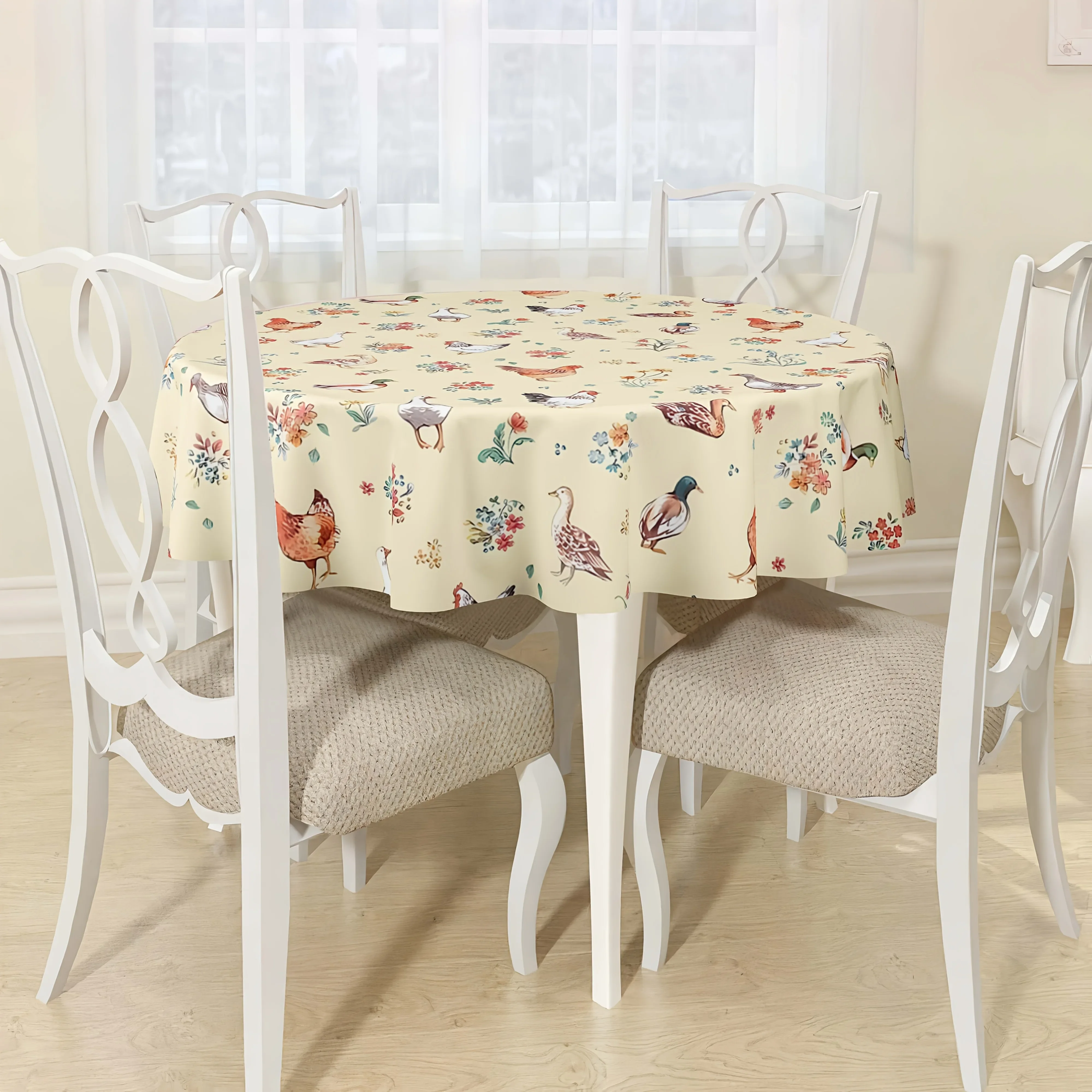 1 PC Country Style Small Floral Tablecloth with Chicken, Goose and Duck Patterns - Rural and Refreshing Stylexzj