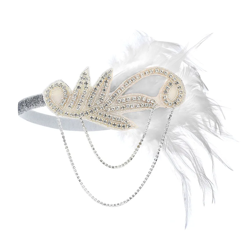 1PCS 1920s Flapper Dress Accessories Retro Party Props GATSBY CHARLESTON Headband Feather Band for Wedding Flapper Girl Band