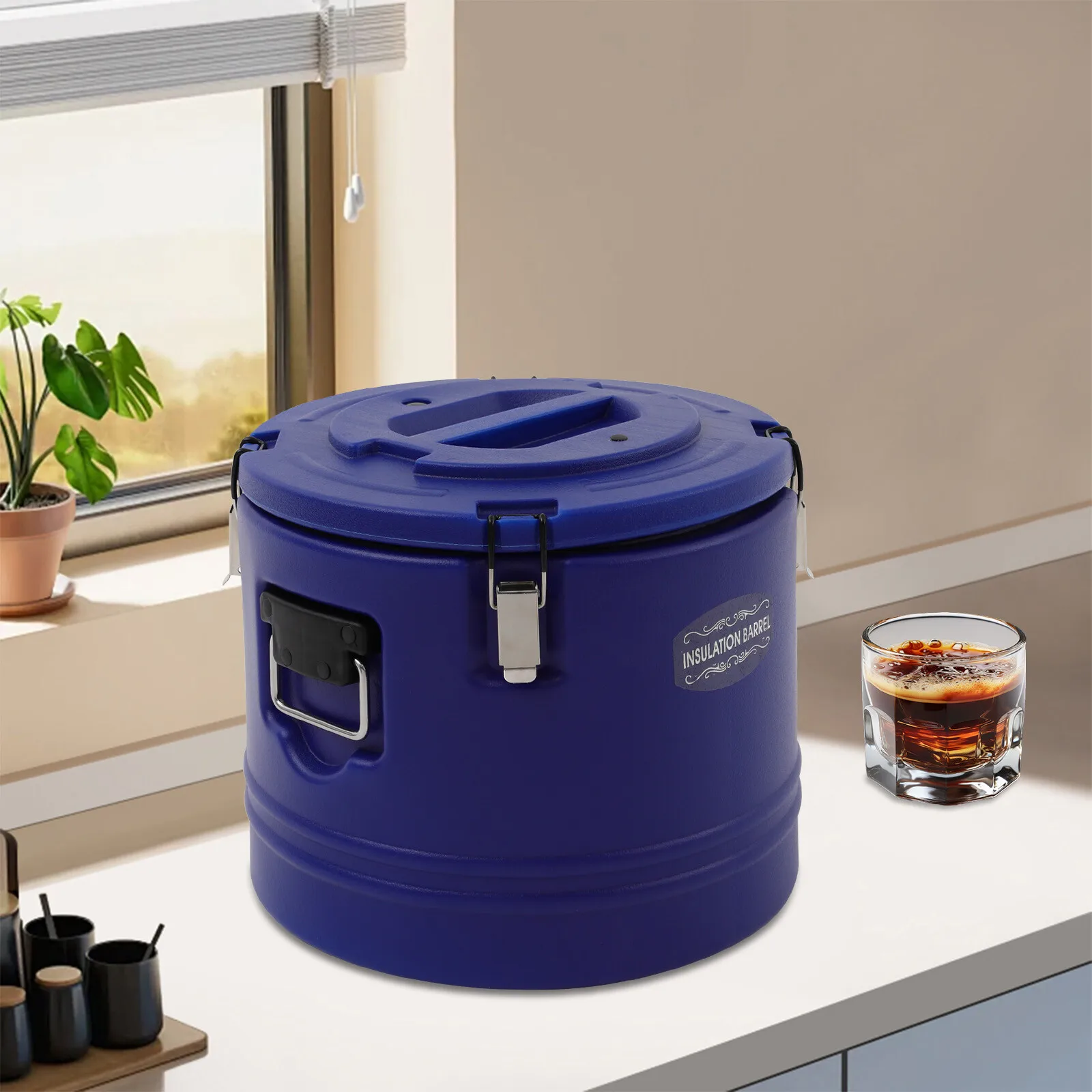 

30L/31.7Qt Commercial Insulated Bucket Blue Insulated Bucket Insulated Soup Container Stainless Steel