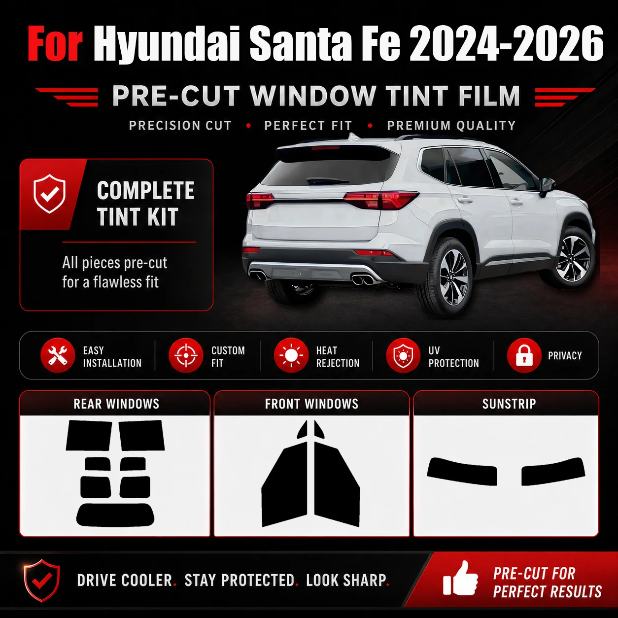 For Hyundai Santa Fe 2024-2026 Precut Window Tint RAVOOY Ceramic UV Protection Kit Heat Reject