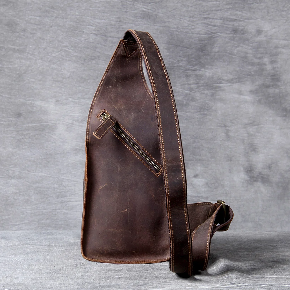S.WORKER Brusttasche aus Vollnarbenleder für Herren, Umhängetasche aus echtem Leder für Herren, Vintage Retro Freizeittasche – Detail 9