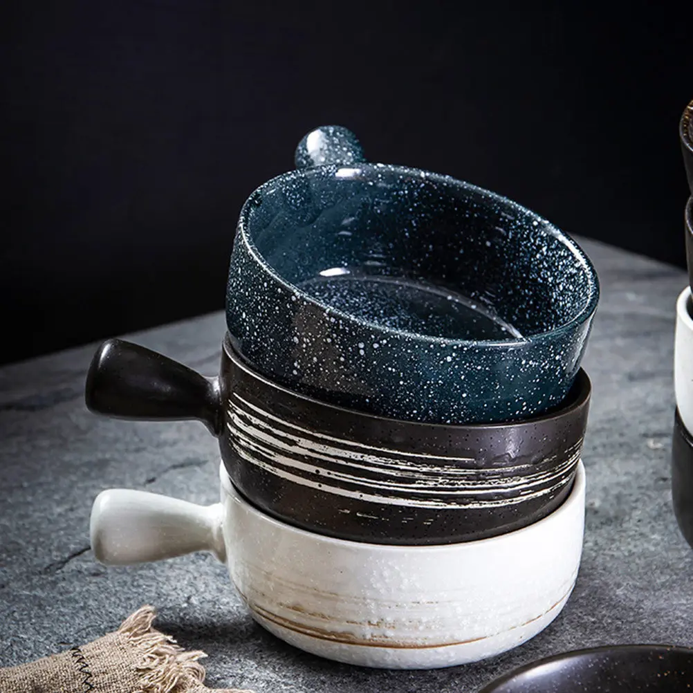 

1Pcs Premium Ceramic Baking Bowl with Handle High Temperature Resistant Oven Safe for Cakes Bread Breakfast Noodle Salad Healthy