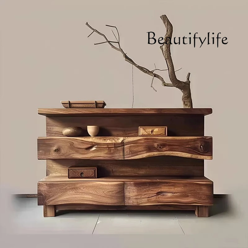 

Chinese retro living room solid wood dining side cabinet integrated shelf against the wall multi-functional designer model