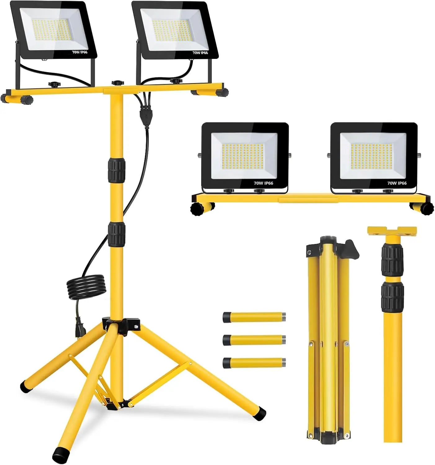 21000 Lumen Work Lights with Stand, 3 Adjustable Head LED Work Light, with Adjustable and Foldable Tripod Stand, Waterproof Lamp