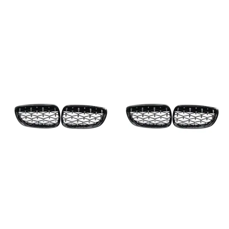 

Strict 4X Front Kidney Grill, Front Hood Diamond Grille Meteor Grill For-BMW E92 E93 Coupe 2006-2010 Gloss Black+Chrome