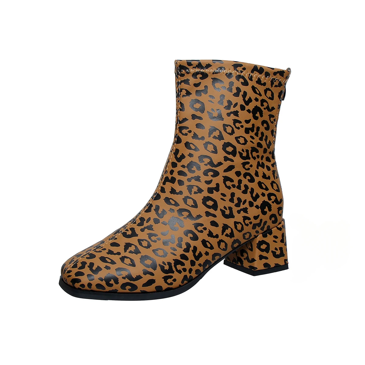 Women Boots Fashion Leopard Print Ankle Boots Women Outdoor Zipper Chelsea Mid Calf Boots Retro Comfortable Warm Shoes for Women