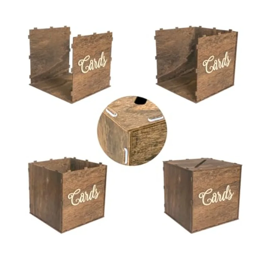 صندوق بطاقات خشبي ريفي مقاس 9 × 9 × 9 بوصة صندوق هدايا لحفلات الزفاف وأعياد الميلاد وحفلات التخرج