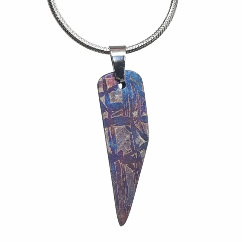 Real Muonionalusta Meteorite Spear Pendant High Heat Tinted Iron Meteorite Piece Collectible Space Specimen Necklace LK512