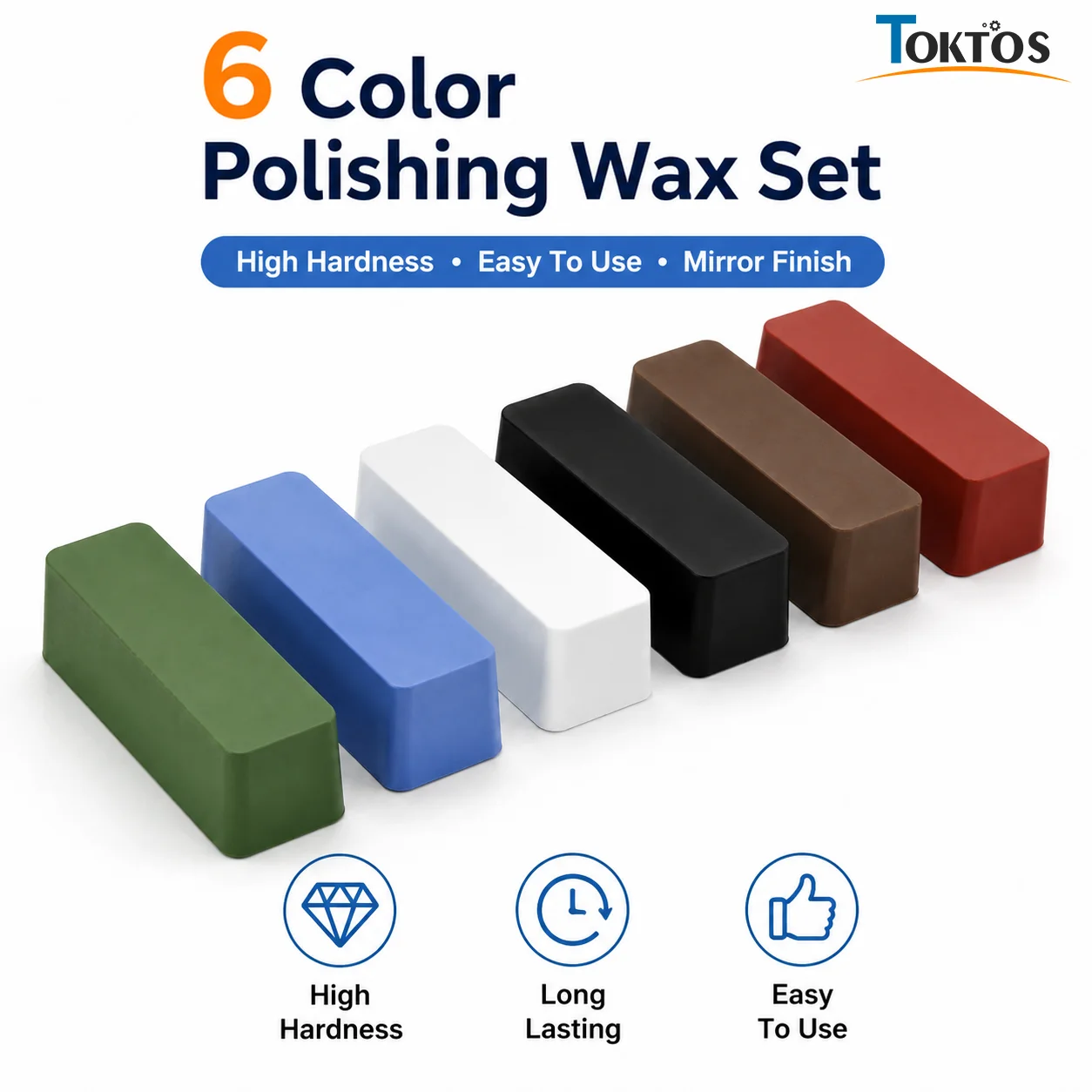 TOKTOS Jewelry Polishing Wax Bar 6 Colors Metal Buffing Compound for Gold Silver Stainless Steel Brass Aluminum Grinding Finish