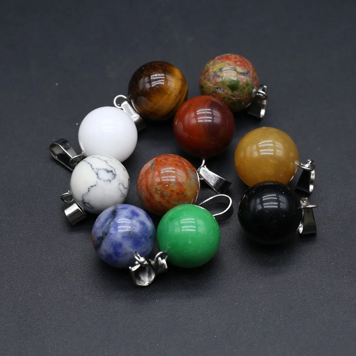 5Pcs Natural Stone Pendant Round Ball Agat Malaysian Jade Beads Charms for DIY Exquisite Necklace Earrings Making Jewelry