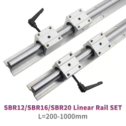 2PC SBR12 SBR16 SBR20 Linear Guide Rail 300 400 500 600 700 800 1000mm Fully Support Rail + 4PC SBR16/12/20UU Linear Beare Block