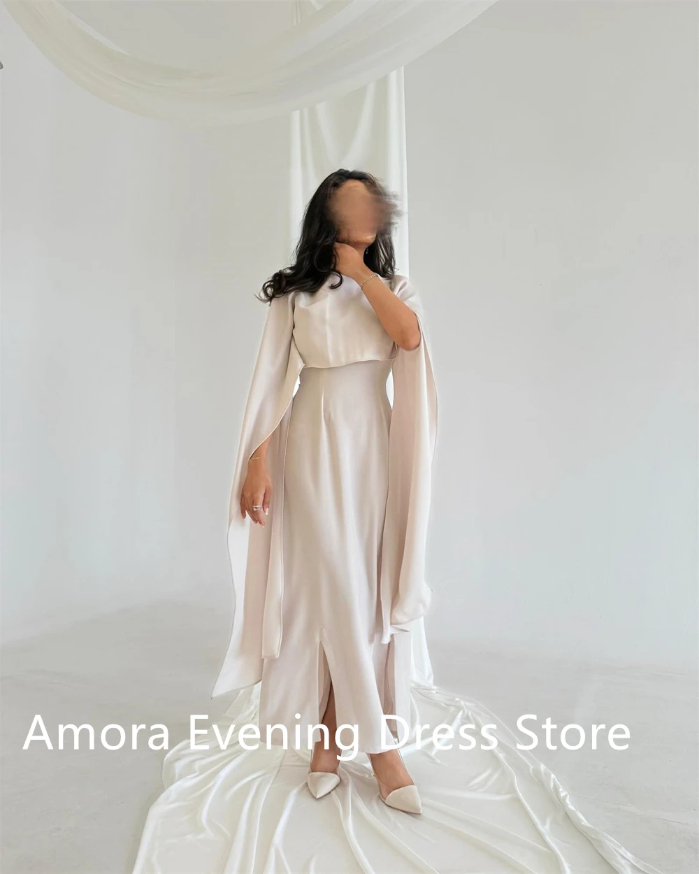 Abito da sera in jersey bianco con temperamento personalizzato Abito da homecoming con spacco laterale e maniche lunghe con girocollo di alta qualità