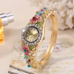 Hot Sales Luxury Diamonds Women's Flower Butterfly Dress Watch Round Dial Rhinestone Quartz Bracelet Wristwatch Gifts for Women