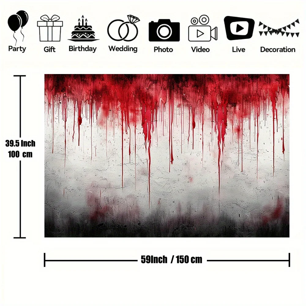 قطعة قماش خلفية شبحية لقطرة الدم للهالوين - قطعة واحدة من ديكور الحفلات بطابع زومبي من البوليستر