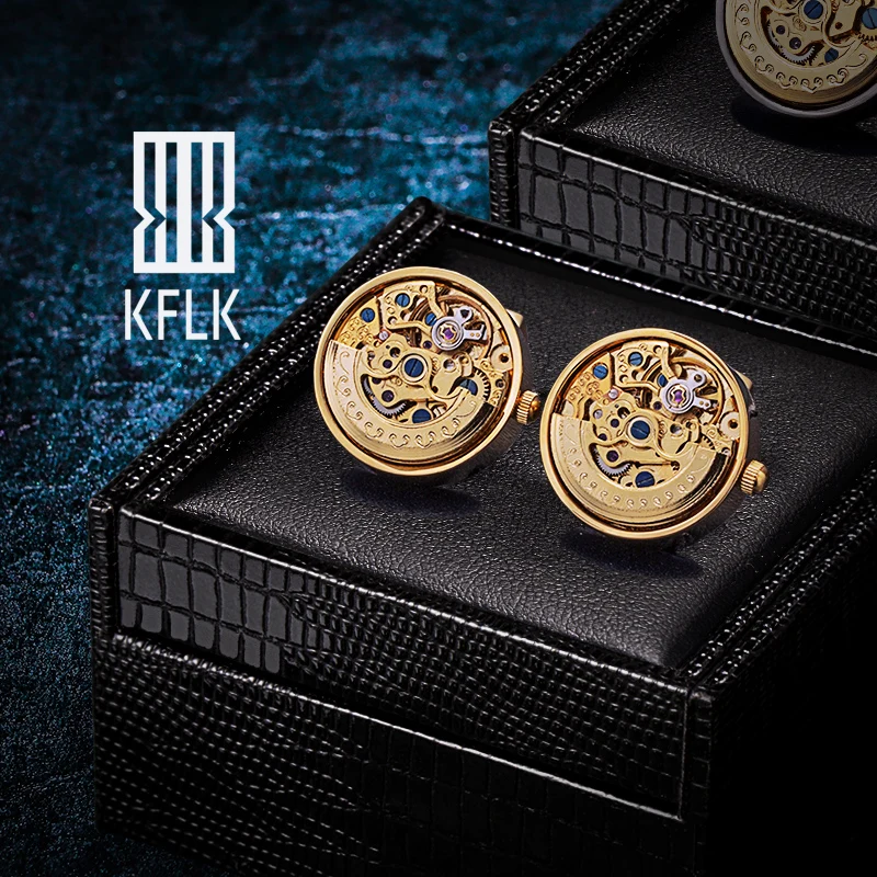 KFLK Jewelry Shirts Cufflinks for Men's Brand Movement Mechanical Big Cuff links Buttons Male High Quality  guests