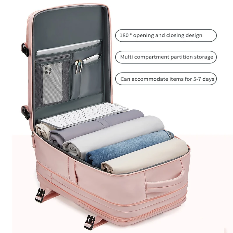 Sac à Dos de Voyage pour Ordinateur Portable, Cartable Multifonctionnel, Chargement USB, Étanche, Bagages initiés, avec Poche pour Chaussures, 35L