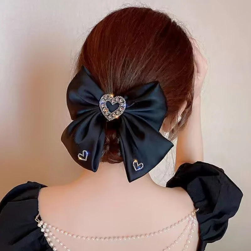Neue Stoff Bogen Haar Clips Kristall Herz-förmigen Frühling Clip Haarnadeln für Frauen Barrettes Koreanische Kopfschmuck Mädchen Haar Zubehör – Detail 2