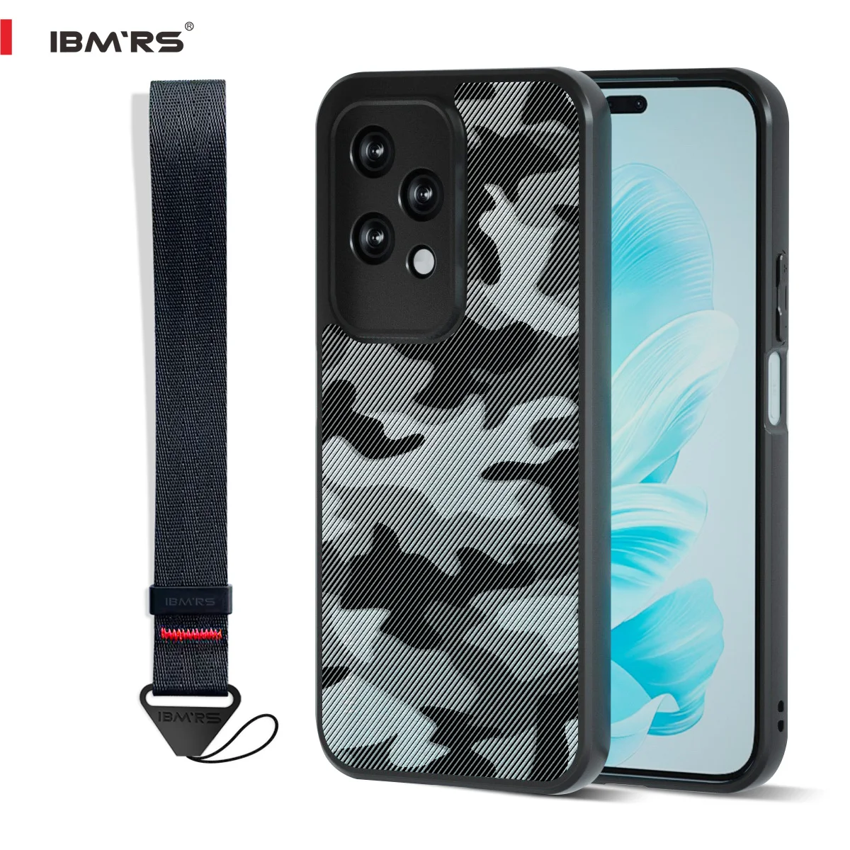

for Honor 200 Lite Case, Military Camo Shockproof Protective Cover with Anti-Fingerprint & Wrist Strap, Heavy Duty Hard Back