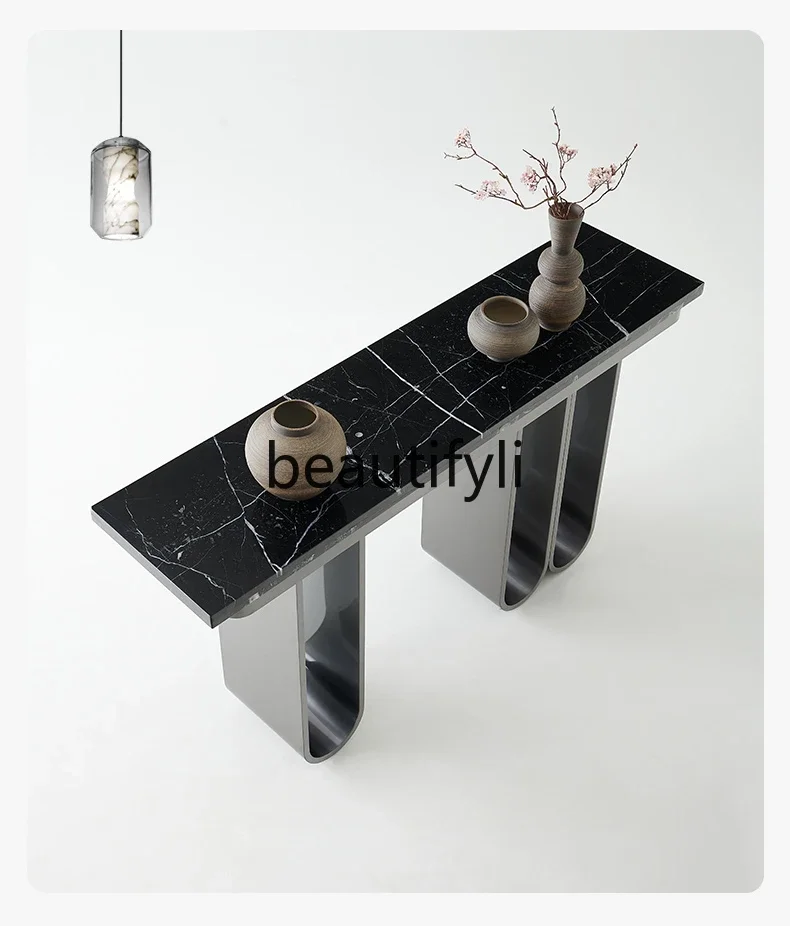 

Italian extremely narrow marble table high-end wrought iron slate light luxury living room ultra-narrow tea table entrance