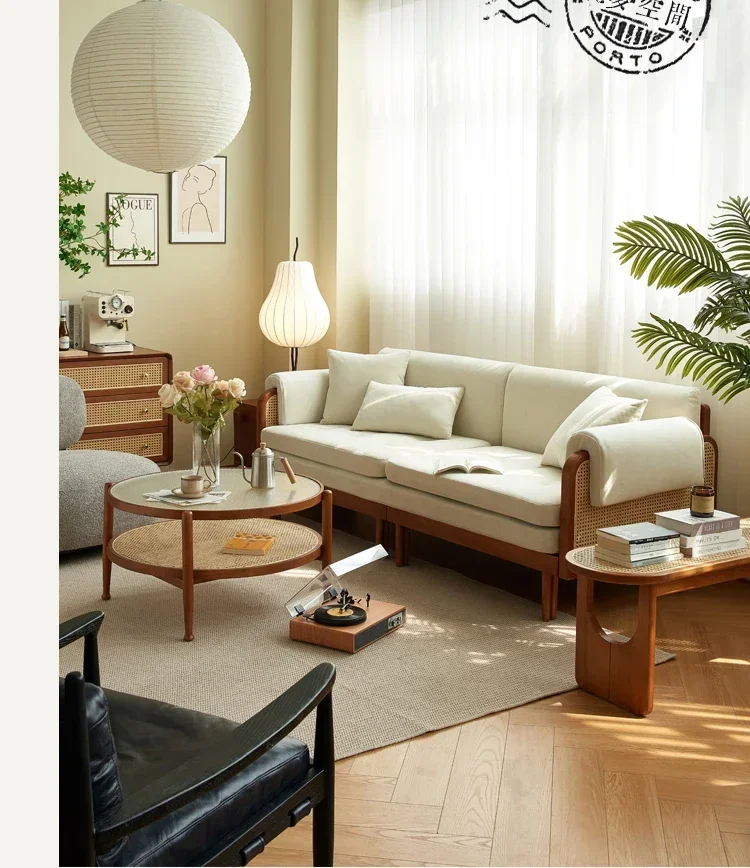 Sofá cama plegable Retro de doble uso, fila recta, madera maciza, ratán, sala de estar, tela de concubina imperial, moderno y sencillo