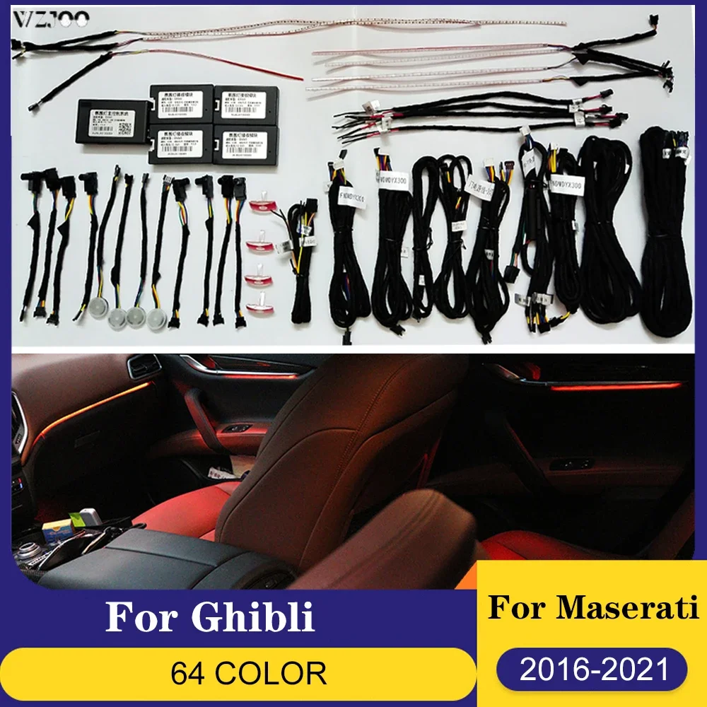 

Для Maserati Ghibli 64 цветная светодиодная лампа окружающего освещения 2016 2017 2018-2021 для Ghibli атмосфера усовершенствованного освещения декоративная лампа