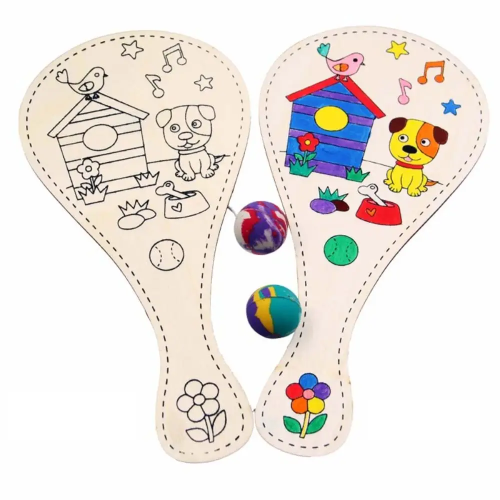 

Wooden DIY Paddle Ball with String Blank Racket Interactive DIY Racket with Ball With String Elastic Wooden Racket Educational