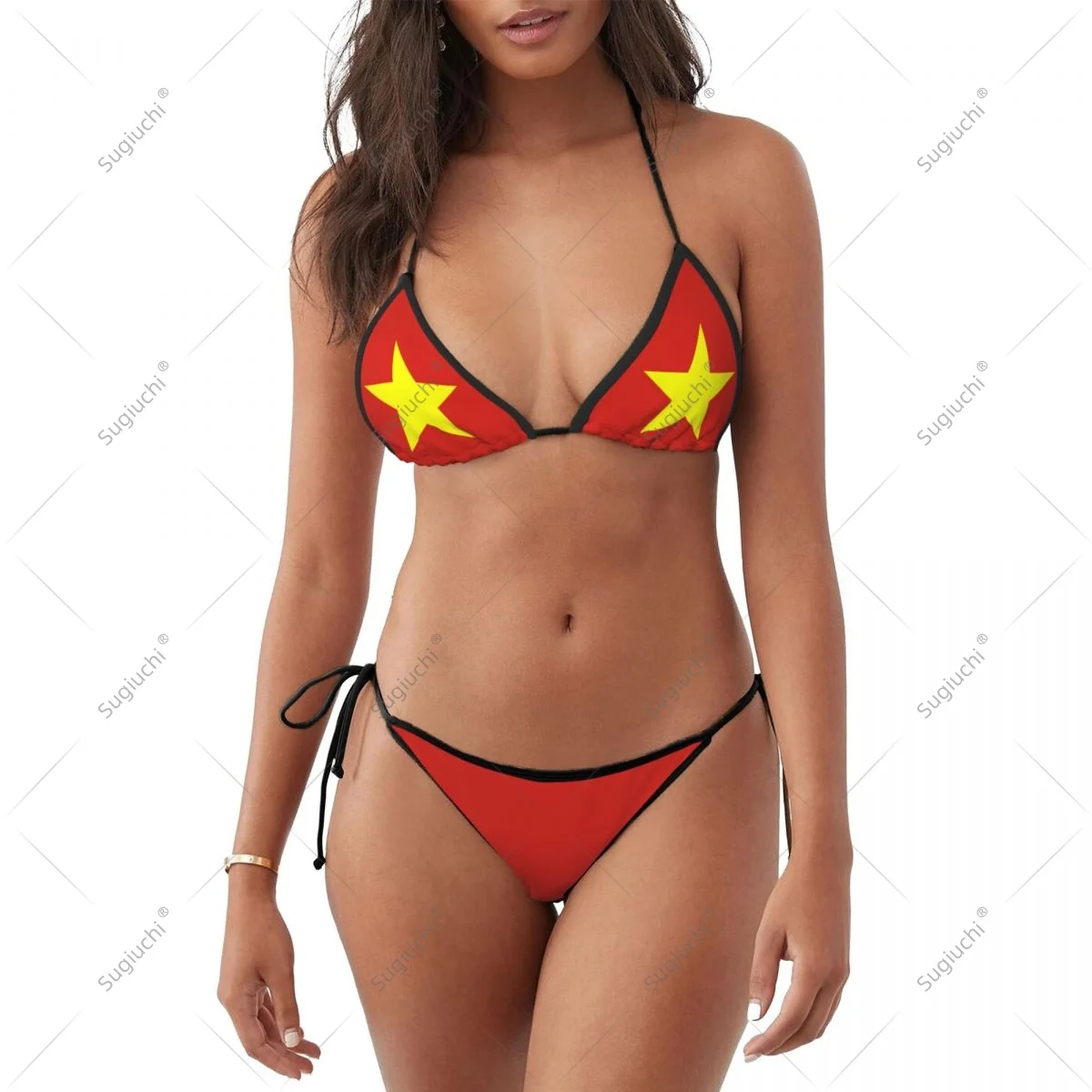 

Women Girls Bikini Vietnam Flag Swimsuit Sets Three Point Beachwear Swimming Bathing Beach Party Suits Sexy Mujer