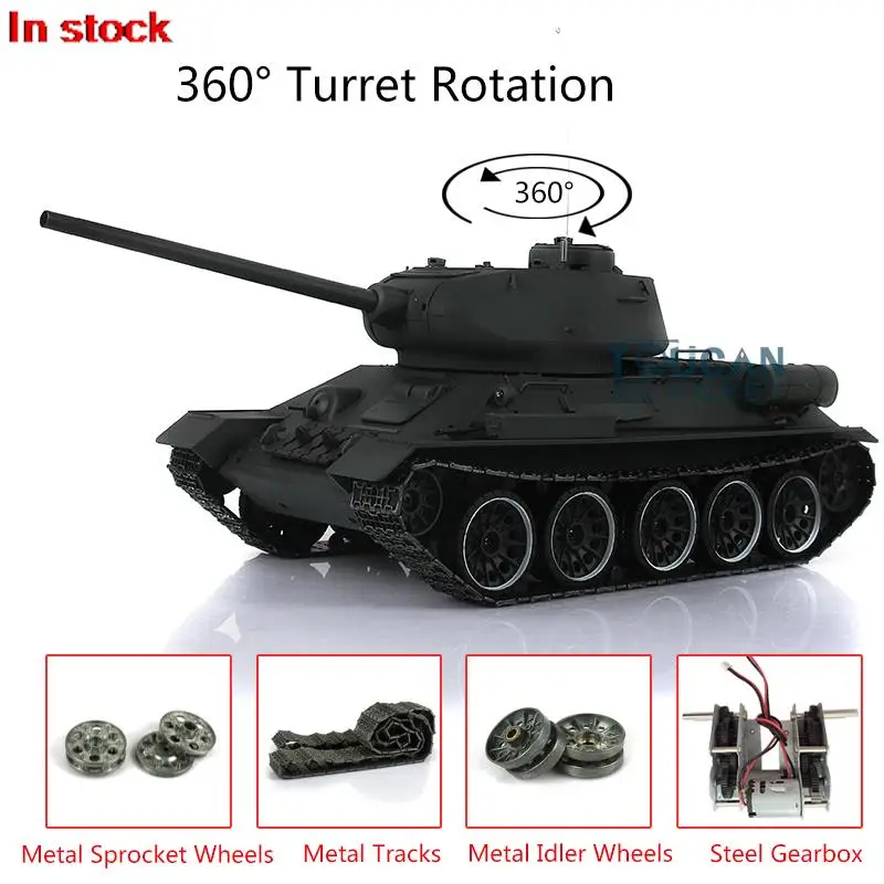 

HENG LONG 1/16 Green 7.0 Upgraded Metal Soviet T34-85 RC Tank 3909 360° Turret Steel Gearbox Fire BB Pellets Infrared TH17784