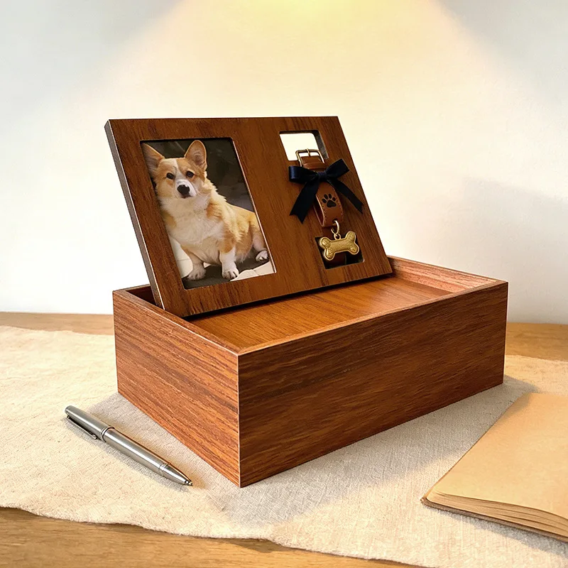 Pet Dog Memorial Keepsake Wooden Box Frame Photo Holder Collar Hair Keychain Desktop Remembrance Home Decor Ornament Accessory