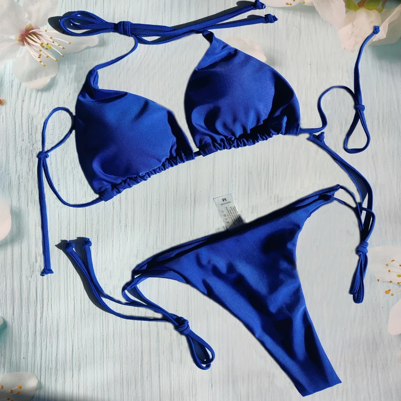 แฟชั่นยุโรปและอเมริกาเซ็กซี่ผูกเชือกบิกินี่สามเหลี่ยมชายหาดวันหยุดชุดว่ายน้ําสตรี