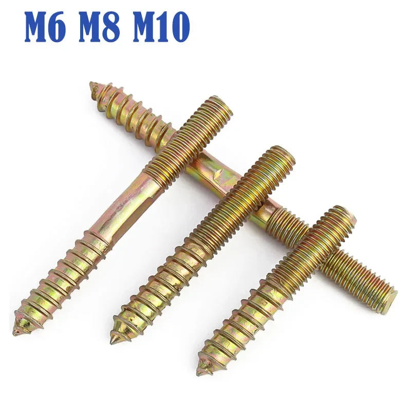 1~5pcs M6 M8 M10 Hanger Bolt Wood To Metal Dowels Double Ended Furniture Fixing Self Tapping Screws Wood Thread Stud