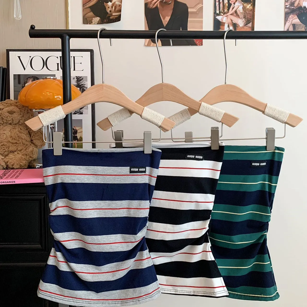 Sommer Neue Süße Und Würzige Farbe Blo Gestreiften Rohr Top Abnehmen Einteiliges mit Brust Pad Plissee Taille-Cinching Top für Frauen