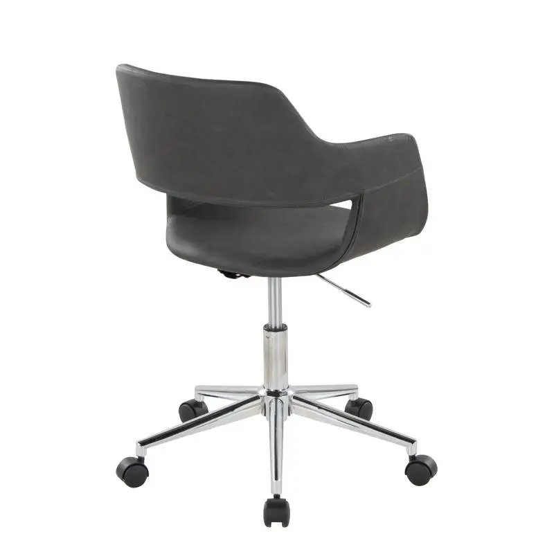 Contemporary Task Chair in Chrome Metal and Grey Faux Leather
