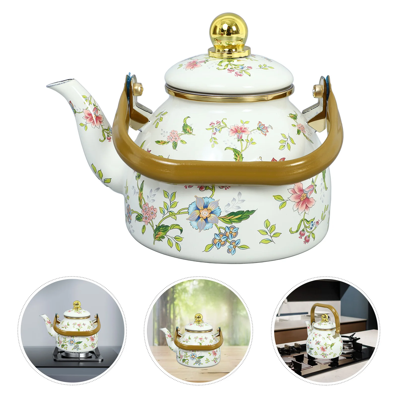 

Enamel Teapot Stovetop Kettle Coffee Pot Thickened Insulated Vintage Flower Home Hotel Teakettle Tea Party