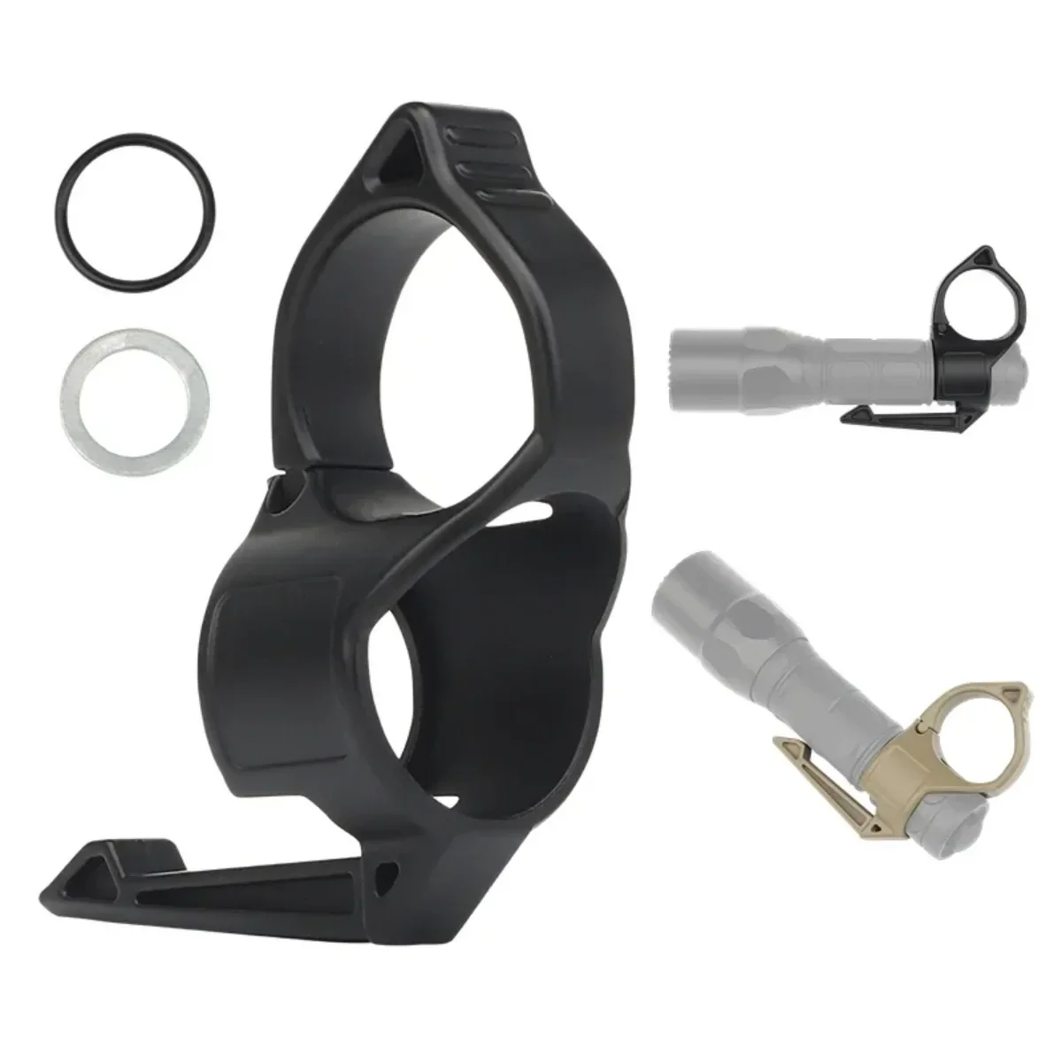 

Кольцо для фонарика, противоскользящее кольцо на палец, тактический держатель для фонариков с переключением, совместимый карманный зажим, многофункциональное снаряжение