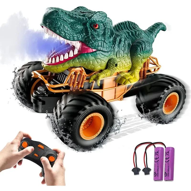 TOPMAYA Op afstand bestuurbare auto Kinderspeelgoed 2,4 GHz RC Auto Speelgoed Monster Dinosaurus Truck Met Licht Geluid Spray All Terrain RC