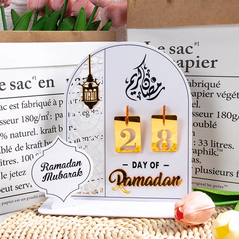 

1pcs Acrylic Ramadan Countdown Calendar Gift With Base Replacing Numbers Day of Ramadan Calendar Eid Mubarak Home Ornament Decor