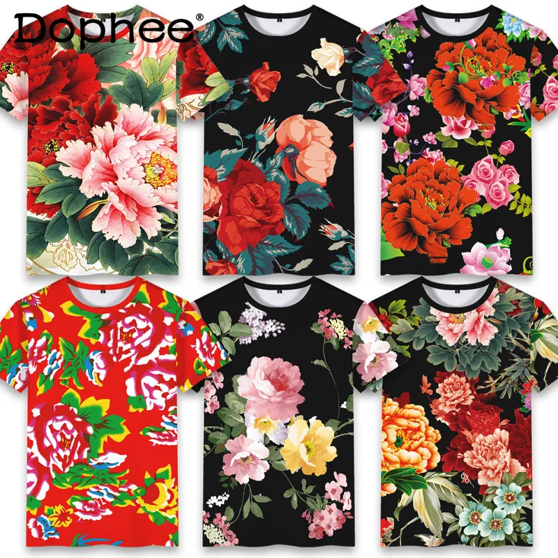 

Northeast Big Flower Clothes 2024 Men Women Trendy Summer Short Sleeve T-shirt Round Neck Fashion Loose Comfortable T-Shirts