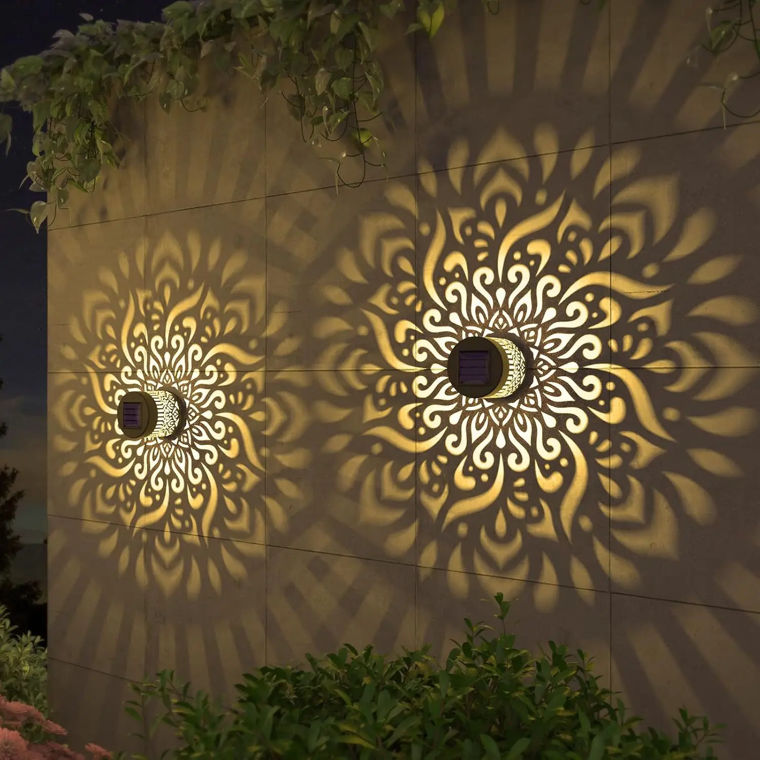 2026 Solar Motion Sensor Iron Wall Light Waterproof Mandala Pattern Villa Courtyard Outdoor Hanging Lantern Lamp