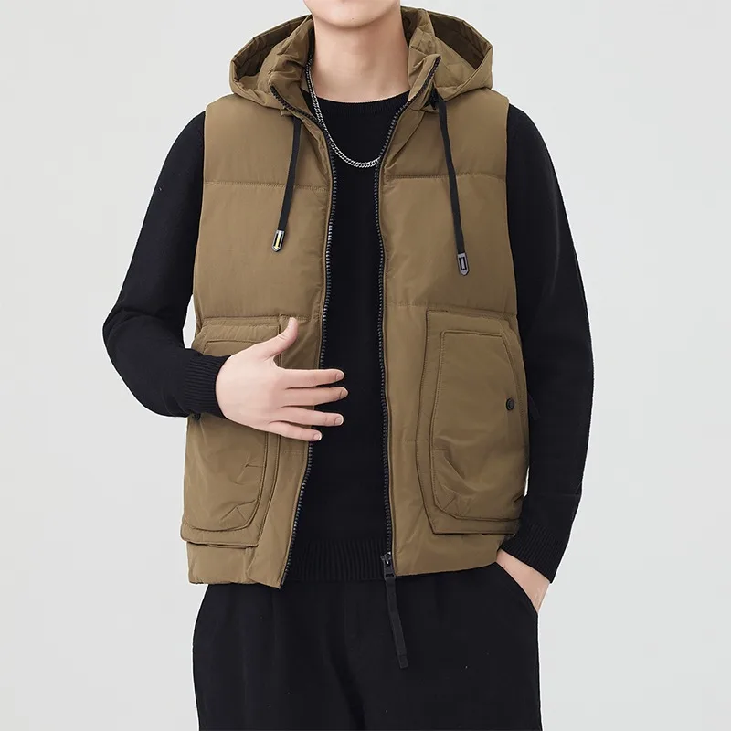 

Сплошной цвет на молнии кардиган с капюшоном без рукавов мужская куртка с карманом модный повседневный топ