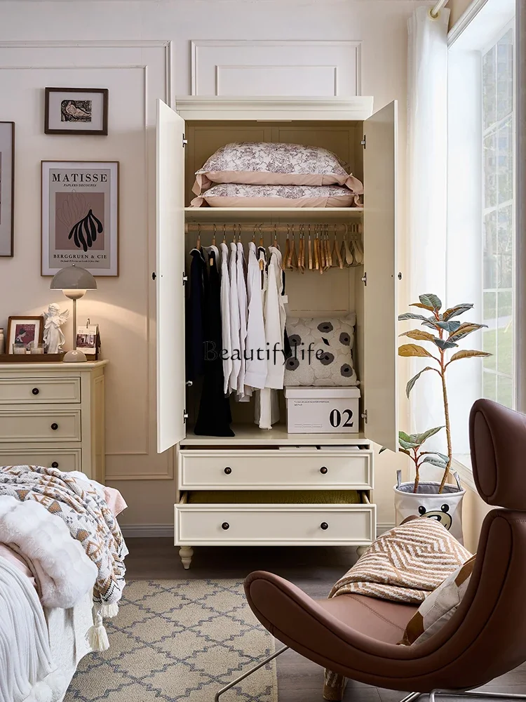 

02 American-style Solid Wood Wardrobe Modern Simple Economical White Storage Closet