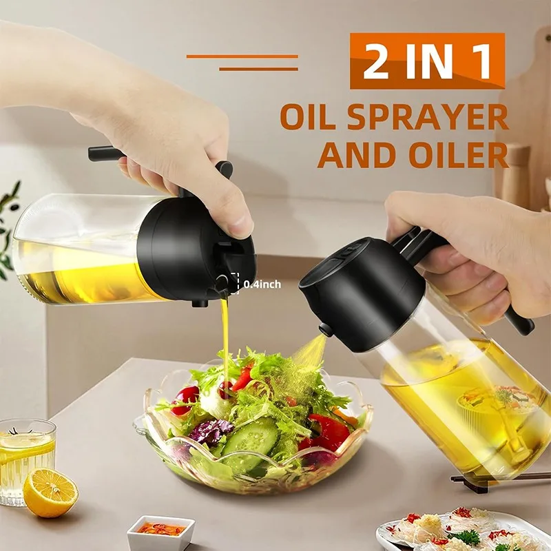 2in1 Kitchen Oil Sprayer Glass Bottle for Cooking Anti-leakage Olive Oil Bottle for BBQ Air Fryer Salad Steak Kitchen Supplies