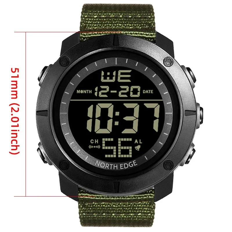 NORTH EDGE Men's Digital Military Watch, 50M Waterproof Sports Wristwatch with World Time, Alarm & Stopwatch, Relogios Masculino
