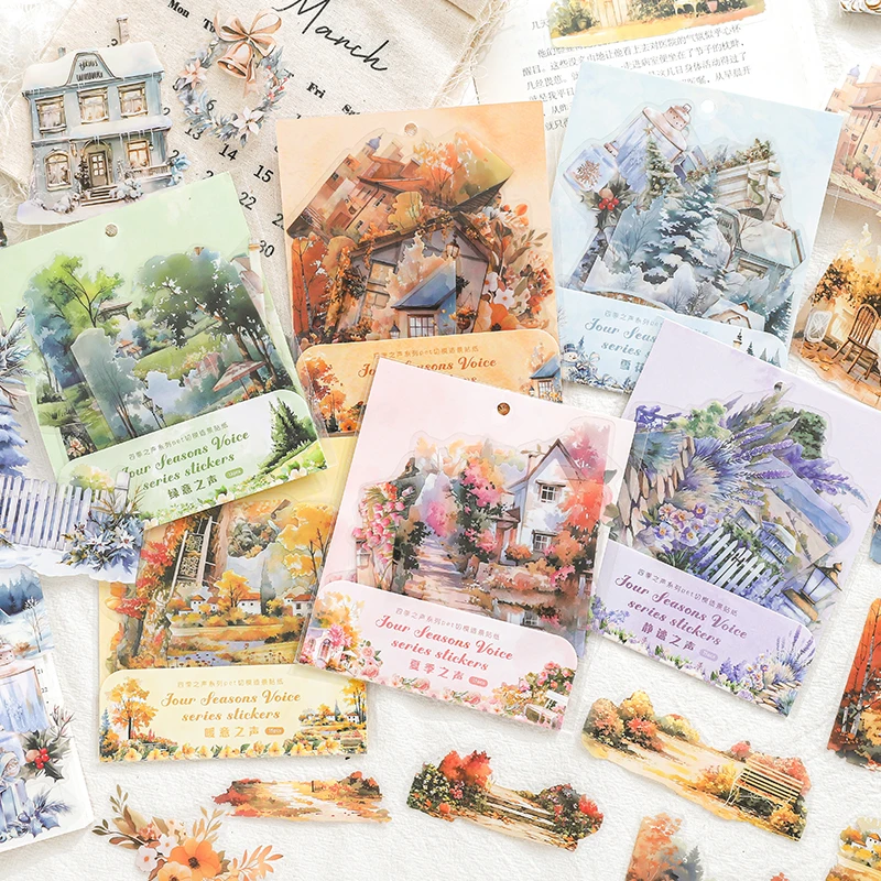 15 Sheets PET Landscape Stickers Four Seasons Scenery Decorative handmade Scrapbooking Material Diary Album Craft Supplies