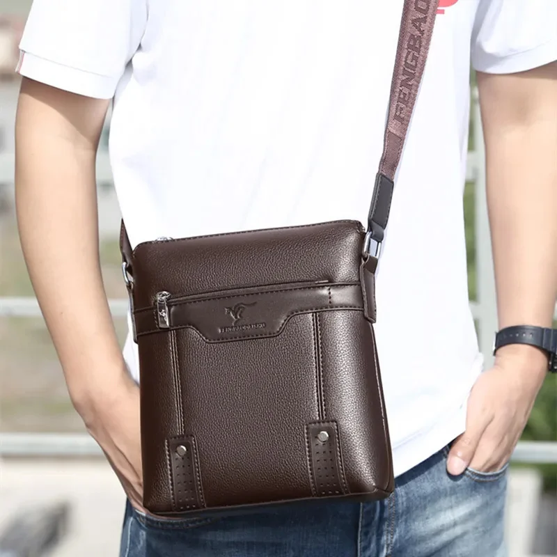 Bolso de hombro de cuero suave para hombre, bandolera informal de lujo para oficina, bolso de mano para hombre