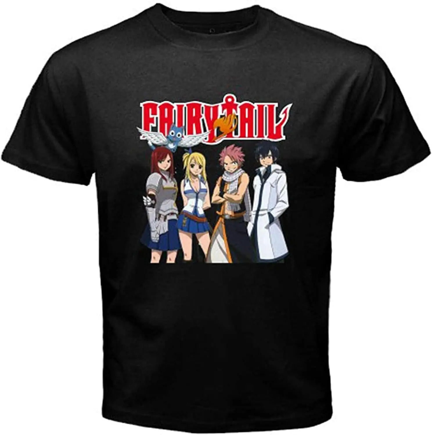 Fairy Tail Natsu Gray Erza Guild Anime Manga Black Men's T-Shirt Graphic Unisex Tee Shirt