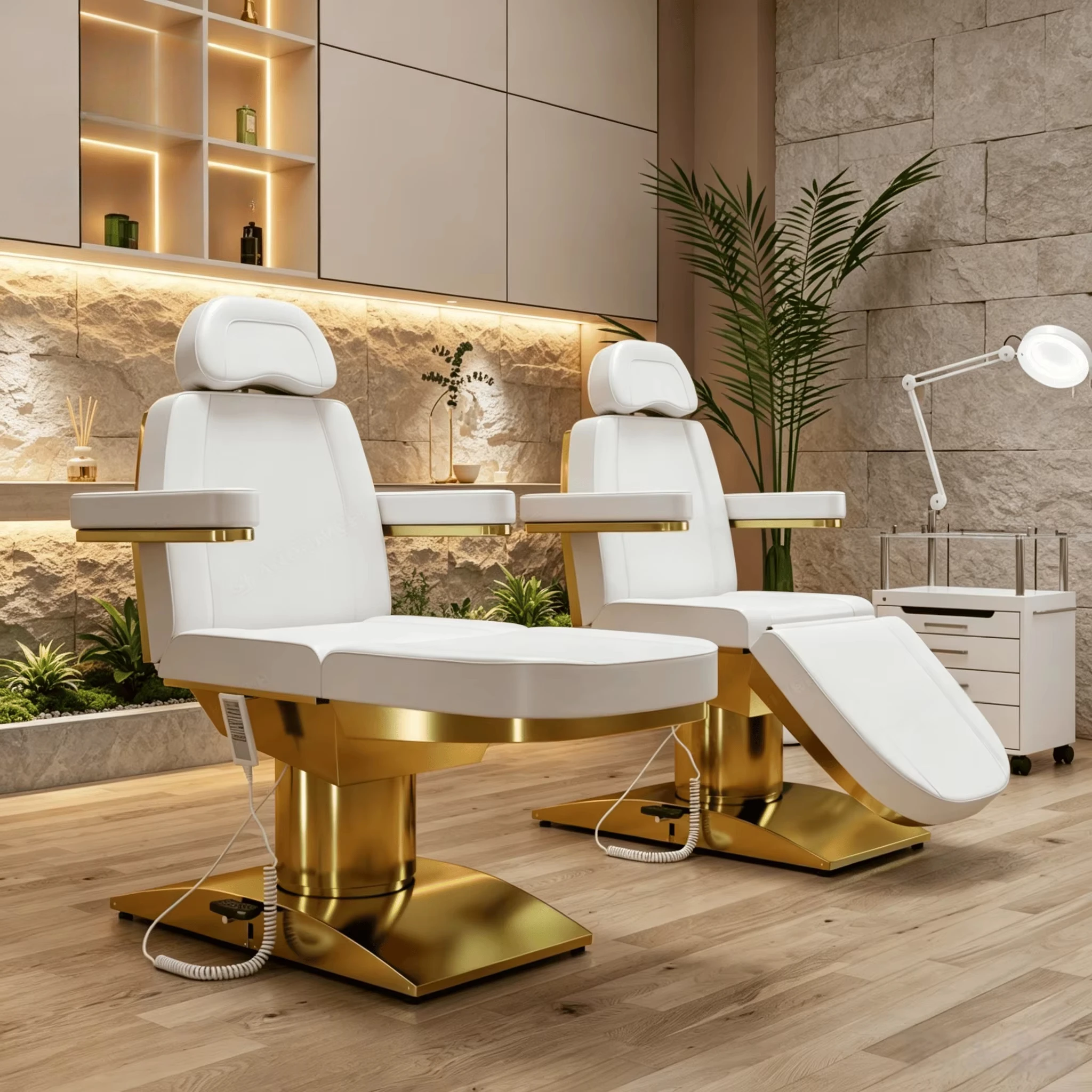 Beauty Salon Custom Lash Bed Recliner Rotating Gold and White Electric Lash Bed Massage Table and Bed Facial Chair Adjustable