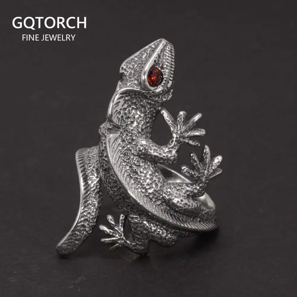 Fashion Simple S925 Silver Retro Craft Ring Vintage Color Animal Lizard Shape Men's Ring And Pendant